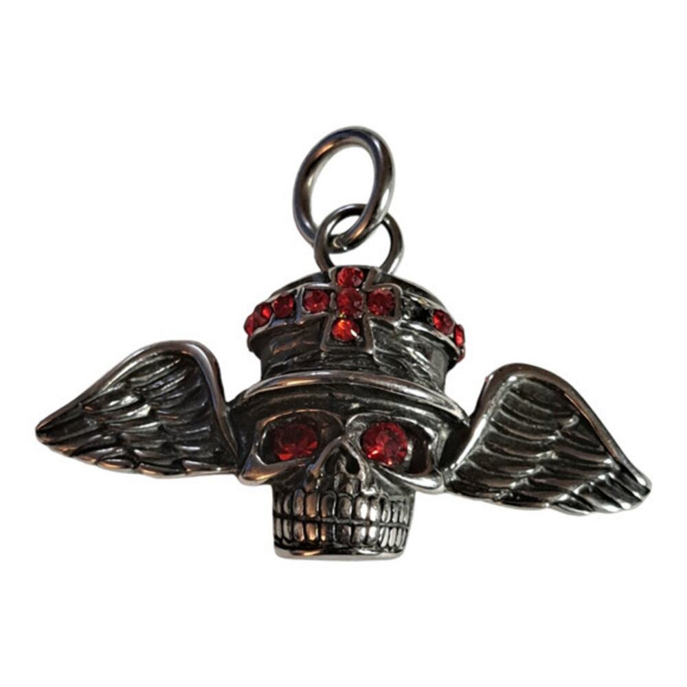 New‎ stainless steel skull head with hat and wing